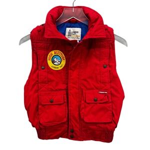 Vintage Kids London Fog Puffer Vest Size 7 Red High Altitude Patches Retro 90s